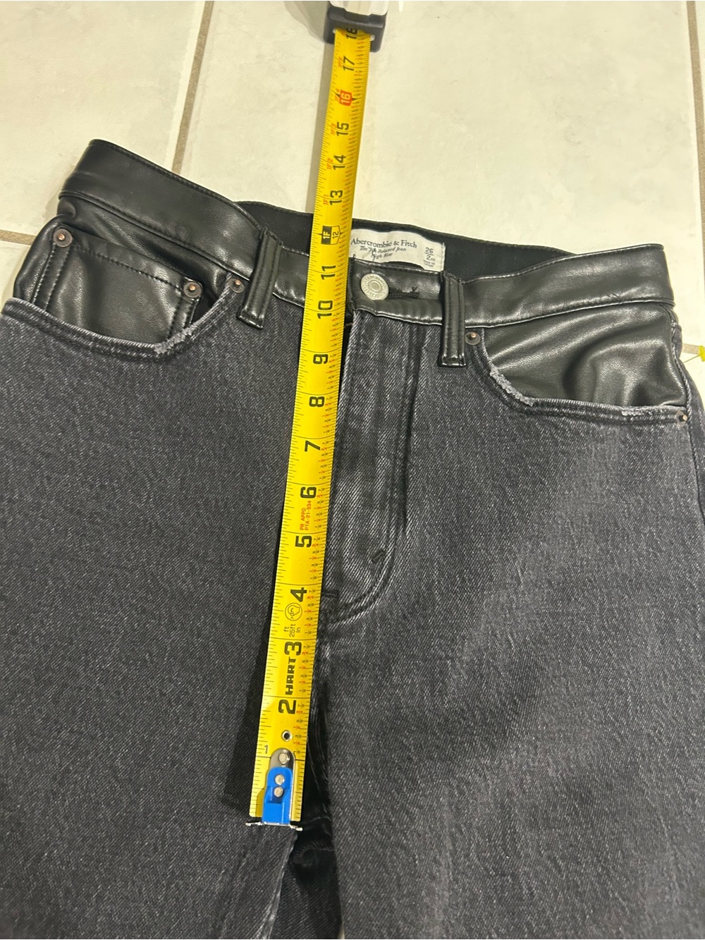 Women’s Black Wide-Leg Jeans with Faux Leather Trim - Picture 3 of 9